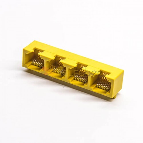 4 Port RJ45 8P8C Socket 90 Degree Yellow Shell Right Angled for PCB Mount 20pcs