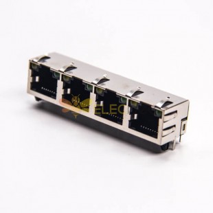 PCB de 4 puertos RJ45 con montaje en PCB de orificio pasante en ángulo recto LED con EMI 20 piezas