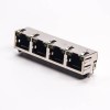 4 Port RJ45 PCB with LED Right Angled Through Hole PCB Mount with EMI