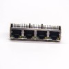 4 Port RJ45 PCB with LED Right Angled Through Hole PCB Mount with EMI