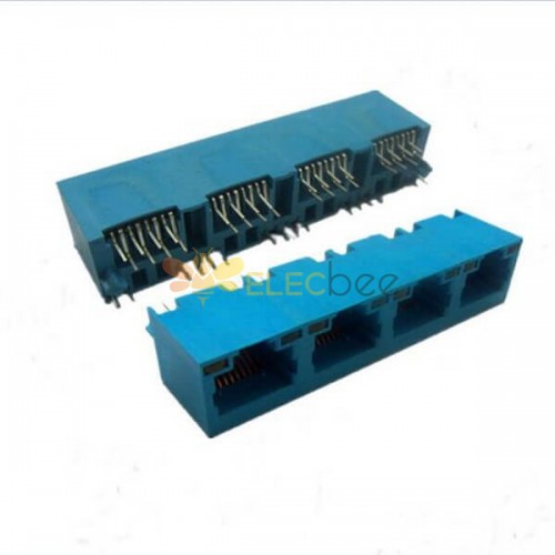 4 Port RJ45 Socket 8P8C 1*4 Connector Blue 180Degree Unshield without Led 20pcs
