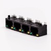 4 RJ45 Female Connector 4 Port 1/4 Black R/A Unshield With LED for PCB