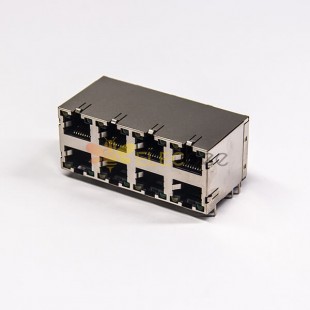 Conector modular 8p8c Jacks 2x4 Puertos 90 Grados Tipo DIP Blindado con LED con EMI