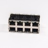 Conector modular 8p8c Jacks 2x4 Puertos 90 Grados Tipo DIP Blindado con LED con EMI
