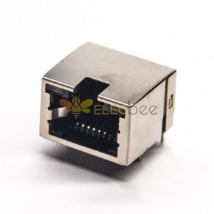 8p8c 소켓 EMI 20개 포함 PCB 마운트용 LED 관통 구멍이 있는 직각 차폐 RJ45 잭