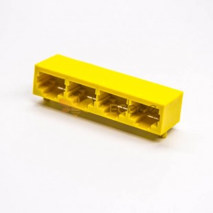 非屏蔽rj45座黄色全塑4端口穿孔式接PCB板带灯 20pcs