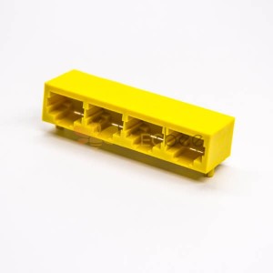 8p8c 소켓 노란색 쉘 4 포트 는 LED없이 구멍 PCB 마운트를 통해 차폐되지 앵글