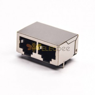 Dual Port RJ45 Connector Right Angled Through Hole with EMI Shielded Jack 20pcs