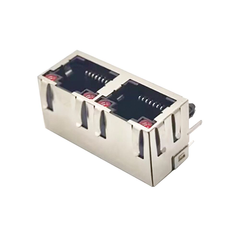 Conector de doble puerto RJ45 Ethernet 8P8C Montaje en PCB 1*2 LED blindado Sin magnetismo 20 piezas