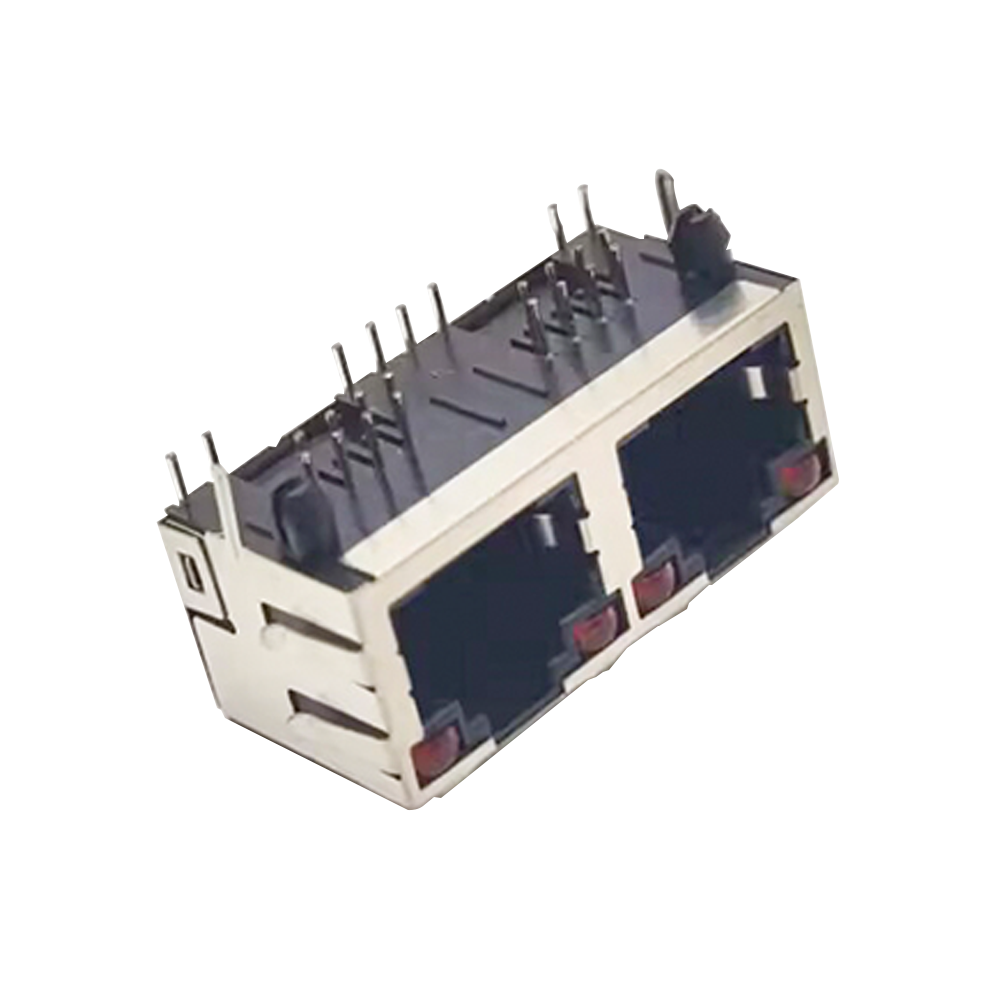 Dual Port RJ45 Ethernet 8P8C Connector PCB Mount 1*2 LED Shielded No Magnetics 20pcs