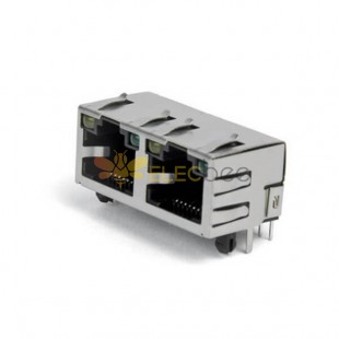 Çift Port RJ45 Ethernet 8P8C Konnektör PCB Montaj 1*2 LED Korumalı Manyetiksiz