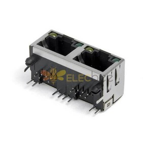 Dual Port RJ45 Ethernet 8P8C Connector PCB Mount 1*2 LED Shielded No Magnetics