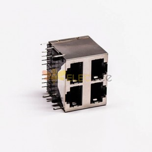 Conector dual RJ45 2*2 hembra R/A 4 puertos con escudo con LED para montaje en PCB 20 piezas