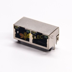 Double RJ45 Connector PCB Through Hole Right Angled Shielded Jack with LED