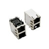 Dual RJ45 Jack 2*1 Double Layer Female Right Angle Shield with Led