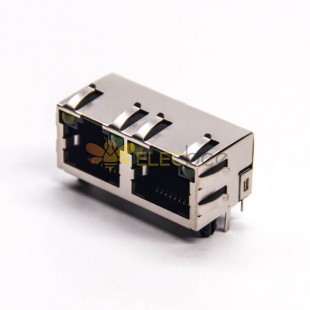 DIP à angle droit réseau à double module RJ45 pour montage sur circuit imprimé avec LED EMI 20pcs
