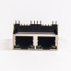 Ethernet Konektörleri RJ45 Sağ Açılı Delik Li çift Port DIP Tipi PCB Montaj