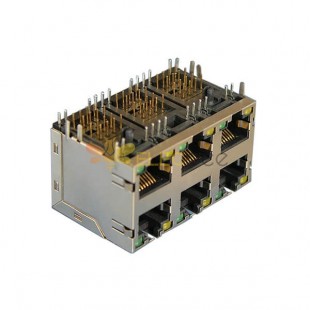 Conectores Ethernet RJ45 Jack 2*3 Gigabit Ethernet empilhado com magnetismo e luzes 20 peças