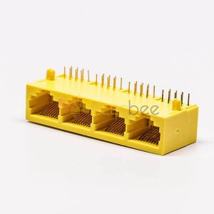 2pcs Female RJ45 Connectors 8P Yellow 4 Port without LED and without Shield for PCB