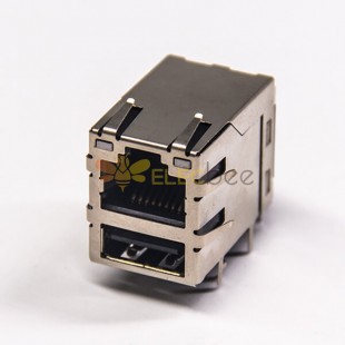 Filtered RJ45 Coupler 90 Degree Shielded Double Port with LEDS with EMI Netword Connector