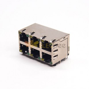 2x3 rj45連接器彎頭帶屏蔽全包式插板帶彈片接PCB板 5pcs