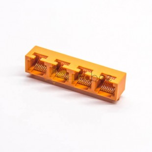 rj45模塊90度母頭連接器橙色單排4端口8p8c彎插PCB板不帶屏蔽 20pcs