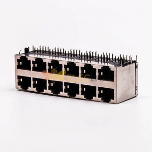 Conector RJ45 12 portas 2*6 fêmea linha dupla R/A com blindagem sem LED para PCB 20 peças