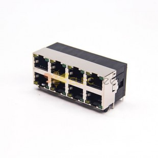 Conector de rede Ethernet modular RJ45 2x4 de 90 graus com furo passante de LED 5 peças