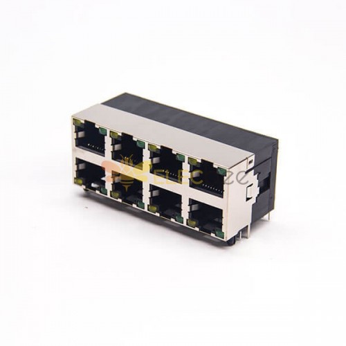 Conector de red Ethernet modular RJ45 2x4 de 90 grados con orificio pasante LED 5 piezas