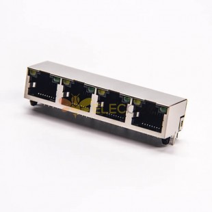 RJ45 4-портовый сетевой разъем 1 * 4 Ethernet, экранированный светодиодом 20 шт.