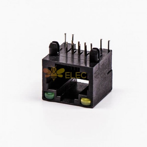 5pcs RJ45 8 Pin Conector Feminino 1 Port Black R/A Unshield Com LED para PCB