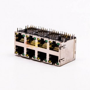 Conector RJ45 de 8 pines hembra R/A de 8 puertos chapado en oro con escudo y LED para PCB 20 piezas