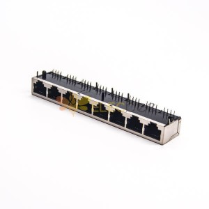 Rj45 8口网络插座弯式90度插PCB板带屏蔽模块