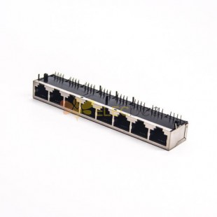 Rj45 8口網路插座彎式90度插PCB板帶遮罩模組