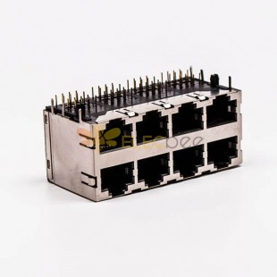RJ45 Double Female Connector 8 Port 2*4 without LED and with Shield for PCB 20pcs