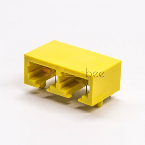 RJ45 Dual Coupler 8P8C Yellow Plastic Shell Network Conector Right Angular