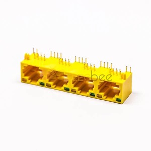 RJ45 Female 4 Port 90 Degree Connector 4 Port 8P Yellow Unshield With LED