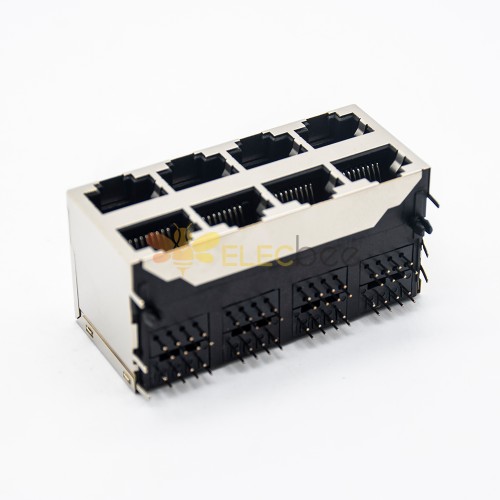 RJ45 Feminino PCB Conector 2*4 8 Port RJ45 Double Row com Escudo e Sem LED