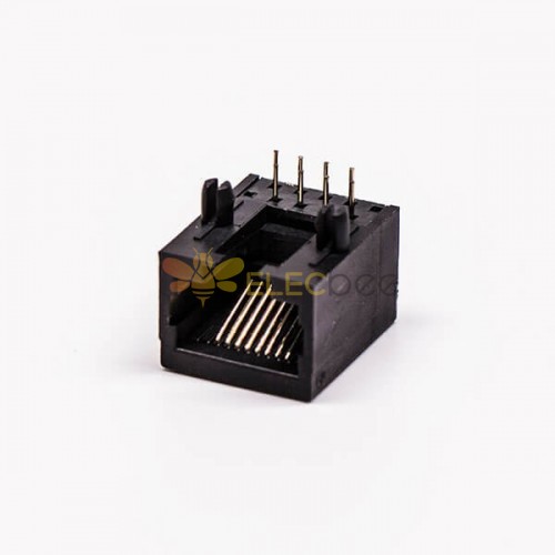 rj45全塑網口黑色單口母座彎角不帶屏蔽PCB板端