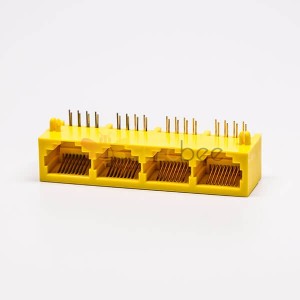 RJ45 Plug Feminino 90 Grau Conector 4 Port 8P Amarelo Unshield Sem LED