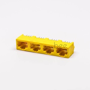 2pcs RJ45 Femme Socket 180 Degree Connector 4 Port 8P Yellow Unshield Sans LED