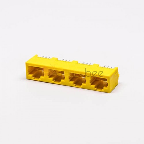 2pcs RJ45 Female Socket 180 Degree Connector 4 Port 8P Yellow Unshield Without LED