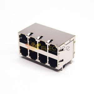 RJ45 Multi Connector 8 Port Shielded Jack Right Angled with EMI Through Hole