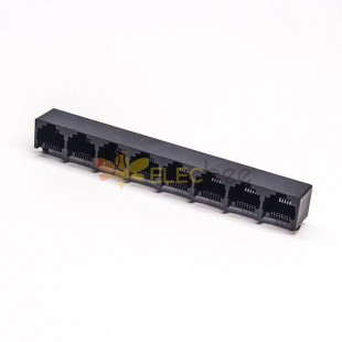 Conector de múltiples puertos RJ45 1*8 Montaje en PCB de orificio pasante de plástico negro de múltiples puertos 20 piezas