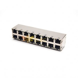 RJ45 Multi Socket 2x8 Port Ethernet Network Connector Shielded with LED