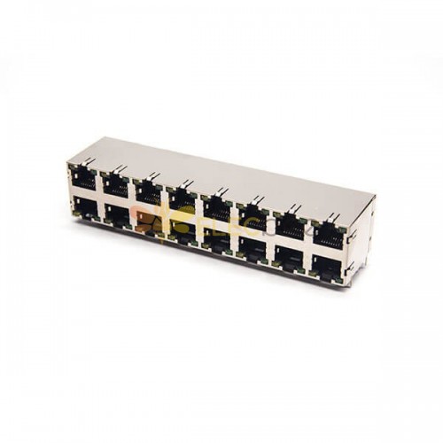 RJ45 Multi Socket 2x8 Port Ethernet Network Connector Shielded with LED
