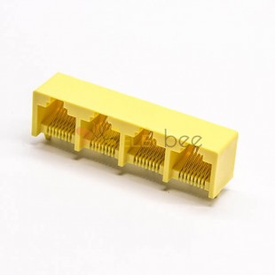 RJ45 Multiport 1*4 8P8C Yellow Plastic 90 Degree DIP Type PCB Mount 20pcs