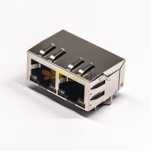 RJ45 Multiport Jack with EMI and leds 1×2 Right Angled 8p8c