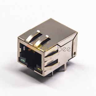 RJ45 PCB Mount Socket with EMI and leds 8p8c Right Angled