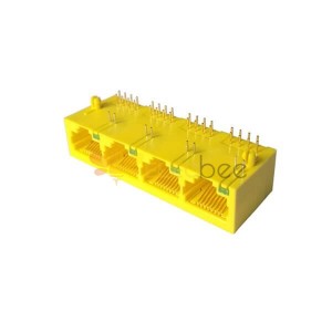 RJ45 PCB Socket 90Degree 8P8C with Led Unshield Connector 1*4 4Ports Female Yellow